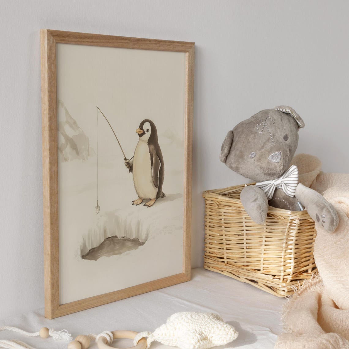 Penguin Fishing Print Nursery Decor Animal Nursery Art Gender Neutral Nursery Playroom Decor Kids Room Art Baby Room Decor - Image 3