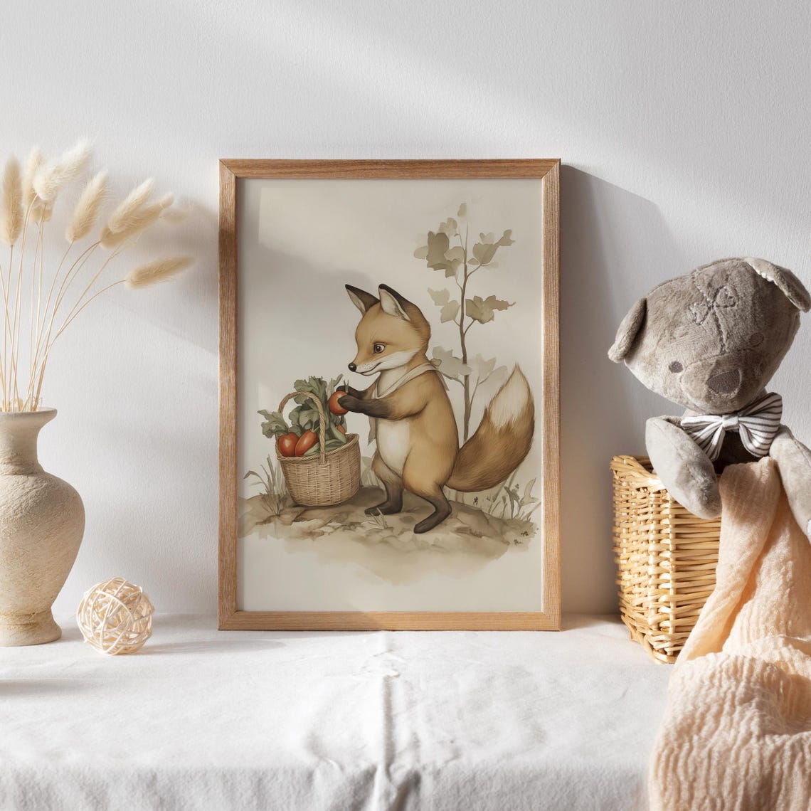 Little Fox Holding a Basket of Fresh Garden Tomatoes Woodland Poster - Image 2