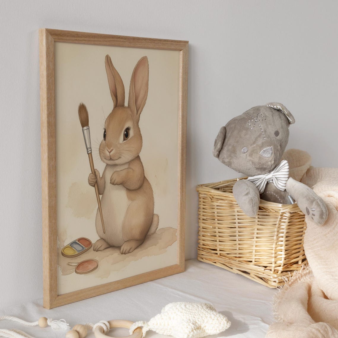 Bunny Artist Holding a Paintbrush Beside a Paint Palette Poster - Image 3