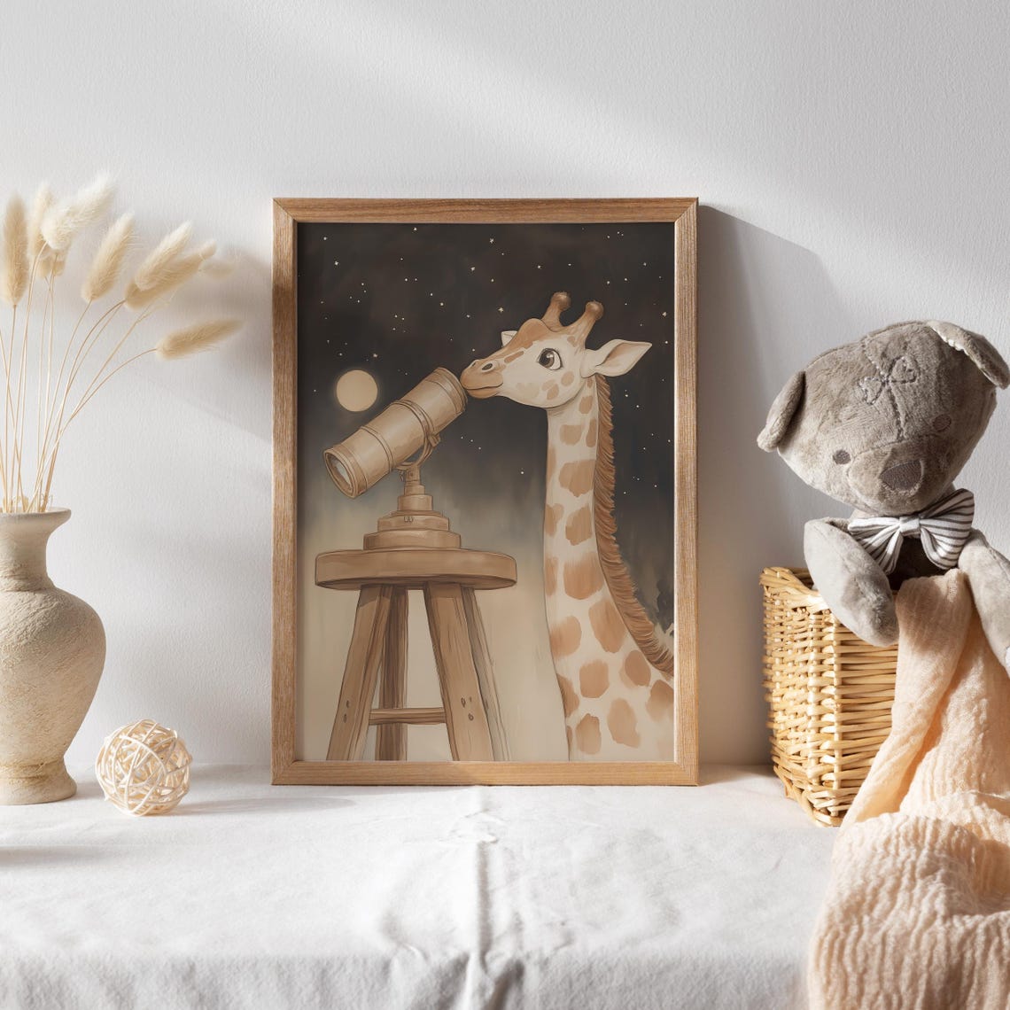 Giraffe Stargazing with a Telescope on a Starry Night Poster - Image 2