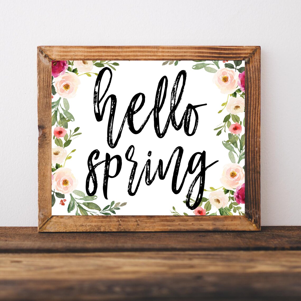 Spring Hello Sign Floral Farmhouse Art Print
