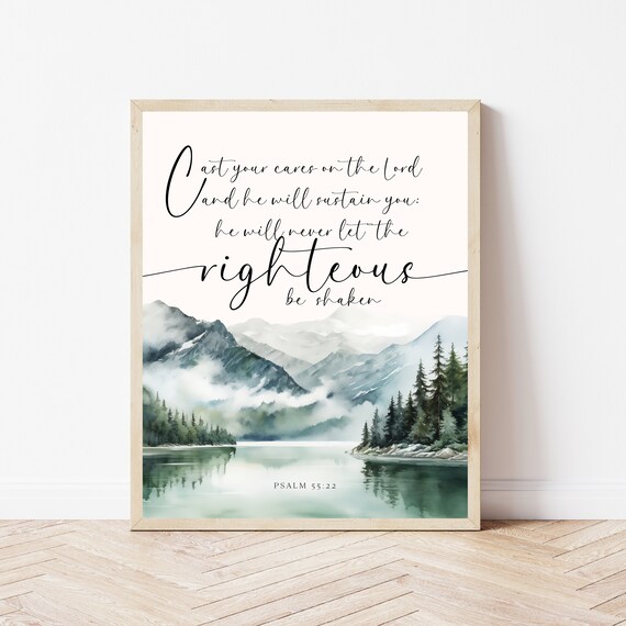 Psalm 5522 Christian Gift For Women Cast Your Cares On The Lord Scripture Wall Art Mountain Bible Verse Sign Decor