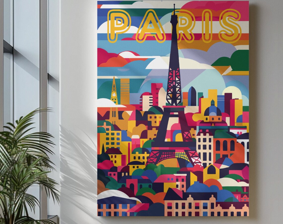 Paris Eiffel Tower Pop Art Cityscape Colorful Illustration Poster