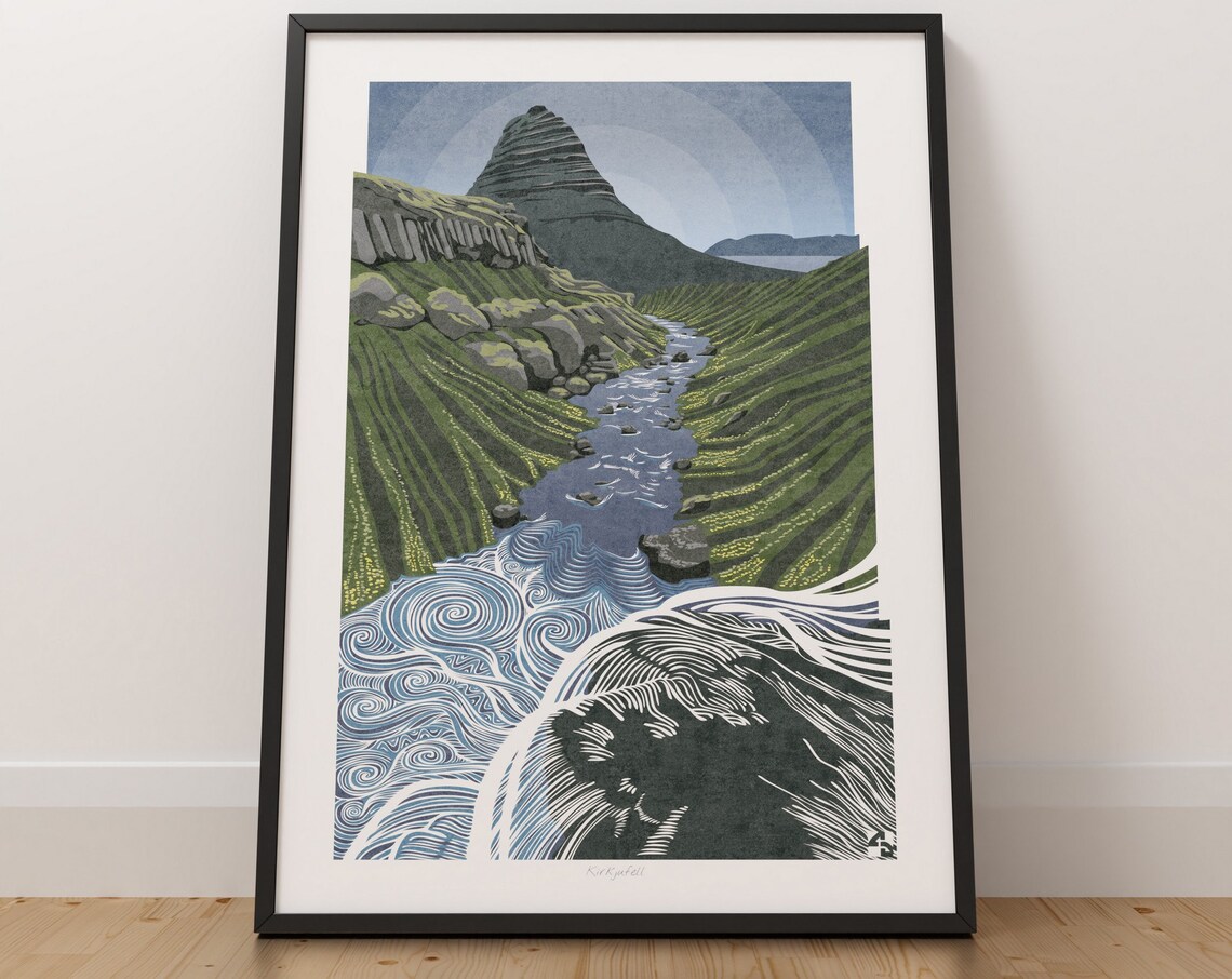 Iceland Kirkjufell Waterfall Landscape Travel Poster