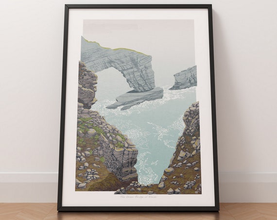 The Green Bridge Of Wales Pembrokeshire Wales Landscape Art Print Wales Travel Poster Pembrokeshire Coast Poster Wall Art Unframed