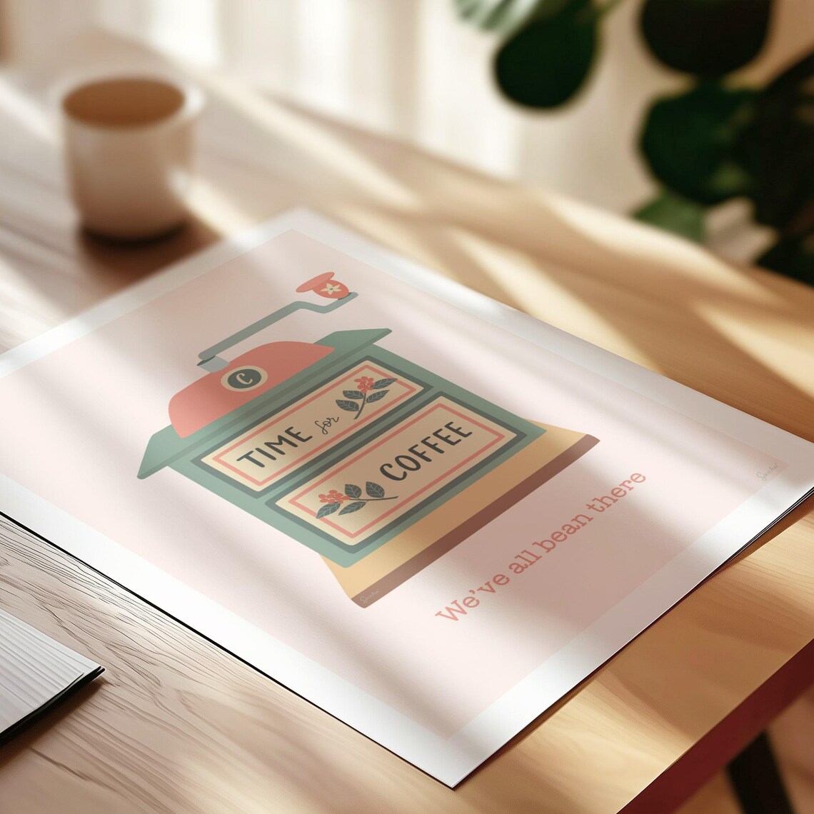 Retro Coffee Grinder, Playful Pun Kitchen Art - Image 2