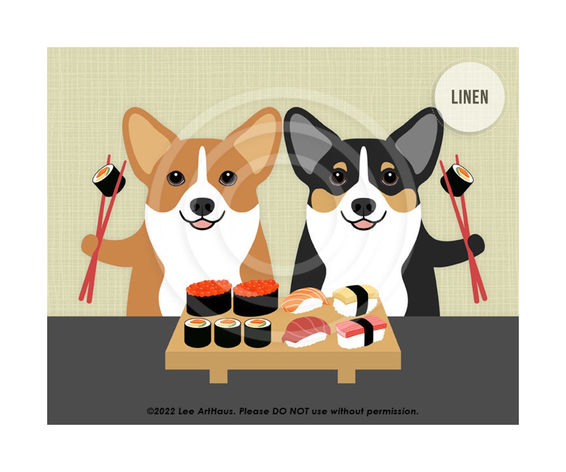 468dp Corgi Gifts Two Corgi Dogs Eating Sushi Wall Art Print Sushi Print Modern Dog Art Foodie Gift Sushi Drawing Dog Decor