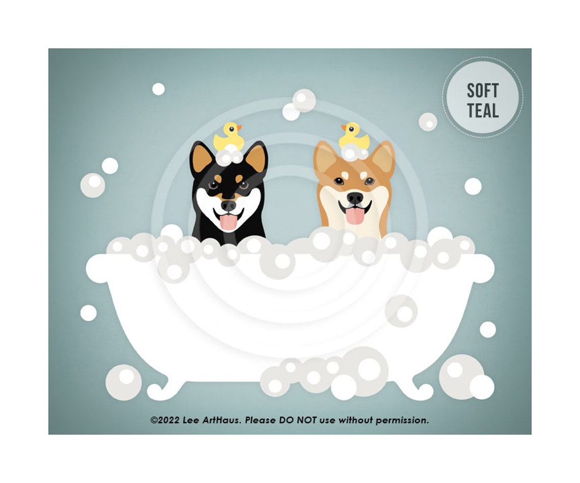 212dp Dog Prints Two Happy Shiba Inu Dogs In Bubble Bath Bathtub Wall Art Shiba Mom Gifts Cute Dog Artwork Shiba Inus Dog Decor - Image 9