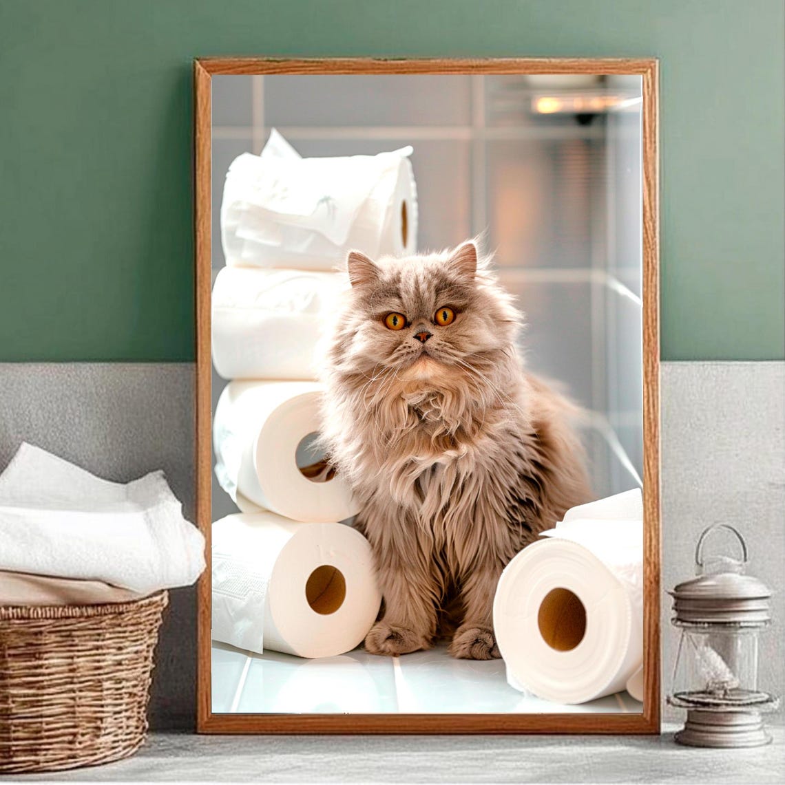Fluffy Persian Cat With Toilet Paper Funny Bathroom Cat Poster