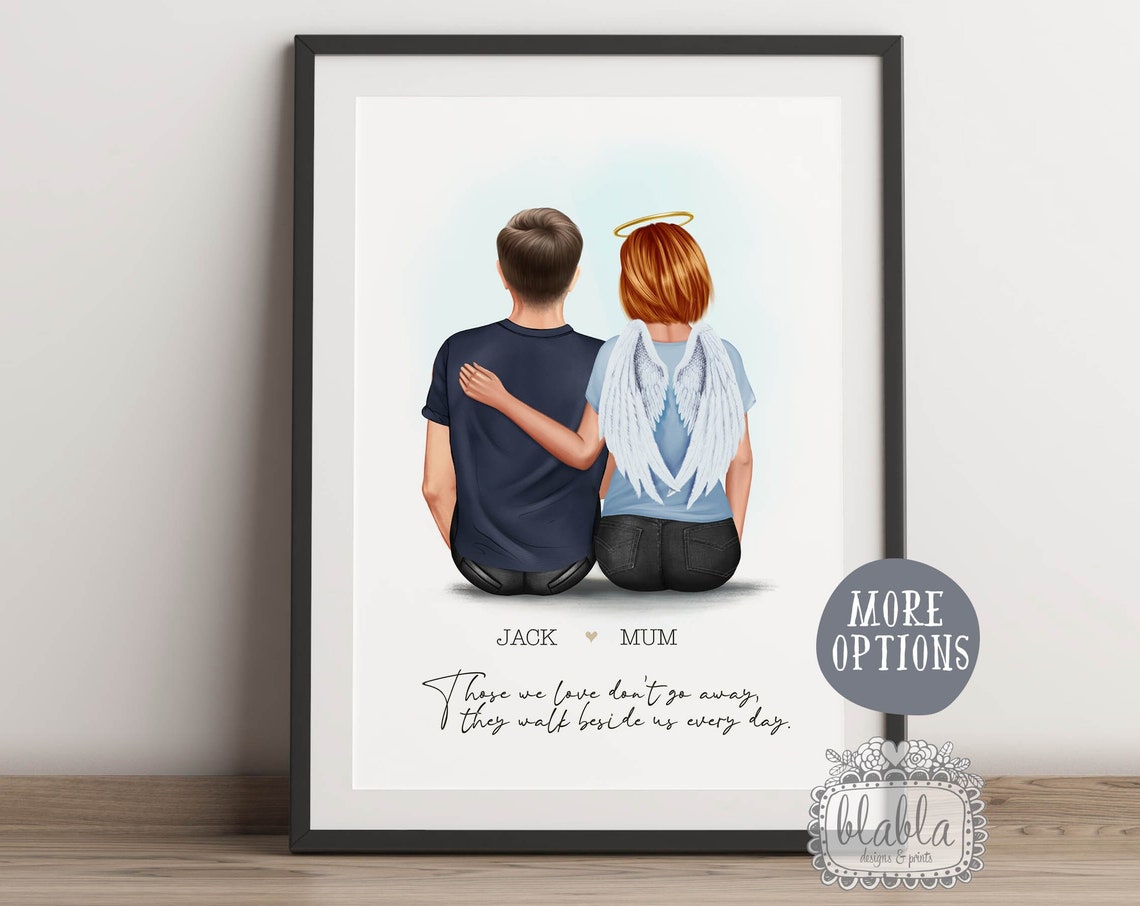 In Loving Memory Angel Wings Mother and Son Memorial Keepsake Poster