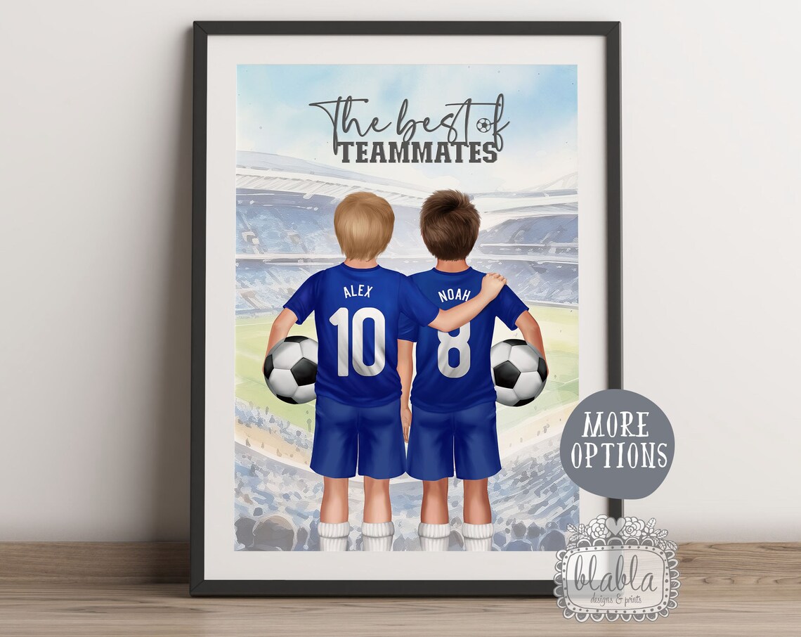 The Best of Teammates Two Boys Blue Soccer Stadium Jersey Poster