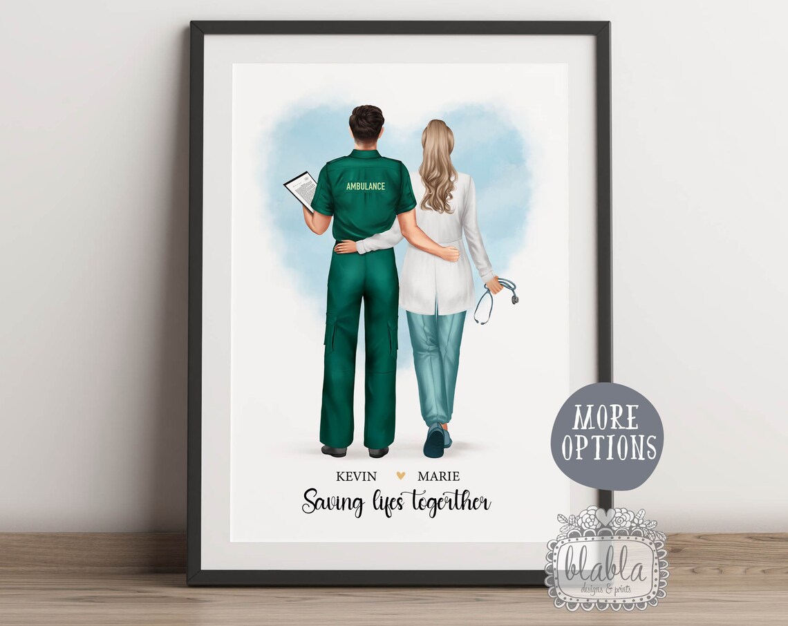 Ambulance Paramedic and Nurse Couple Saving Lives Together Poster