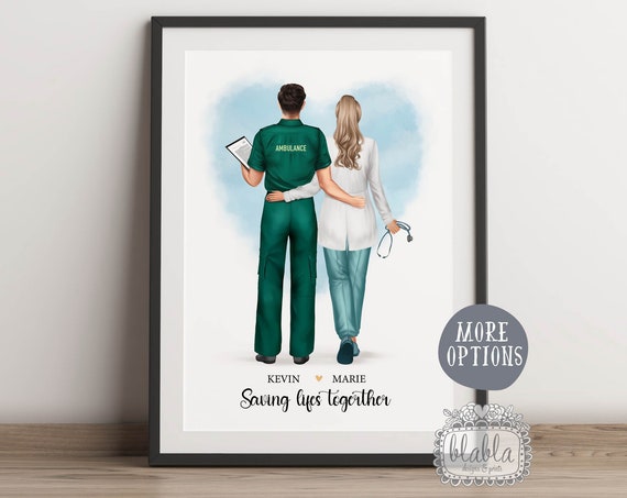 Doctors Couple Nurse Gift Ambulance Paramedic Nhs Couple Poster Personalised Nurse Print Doctor Birthday Gift Best Friends Gift