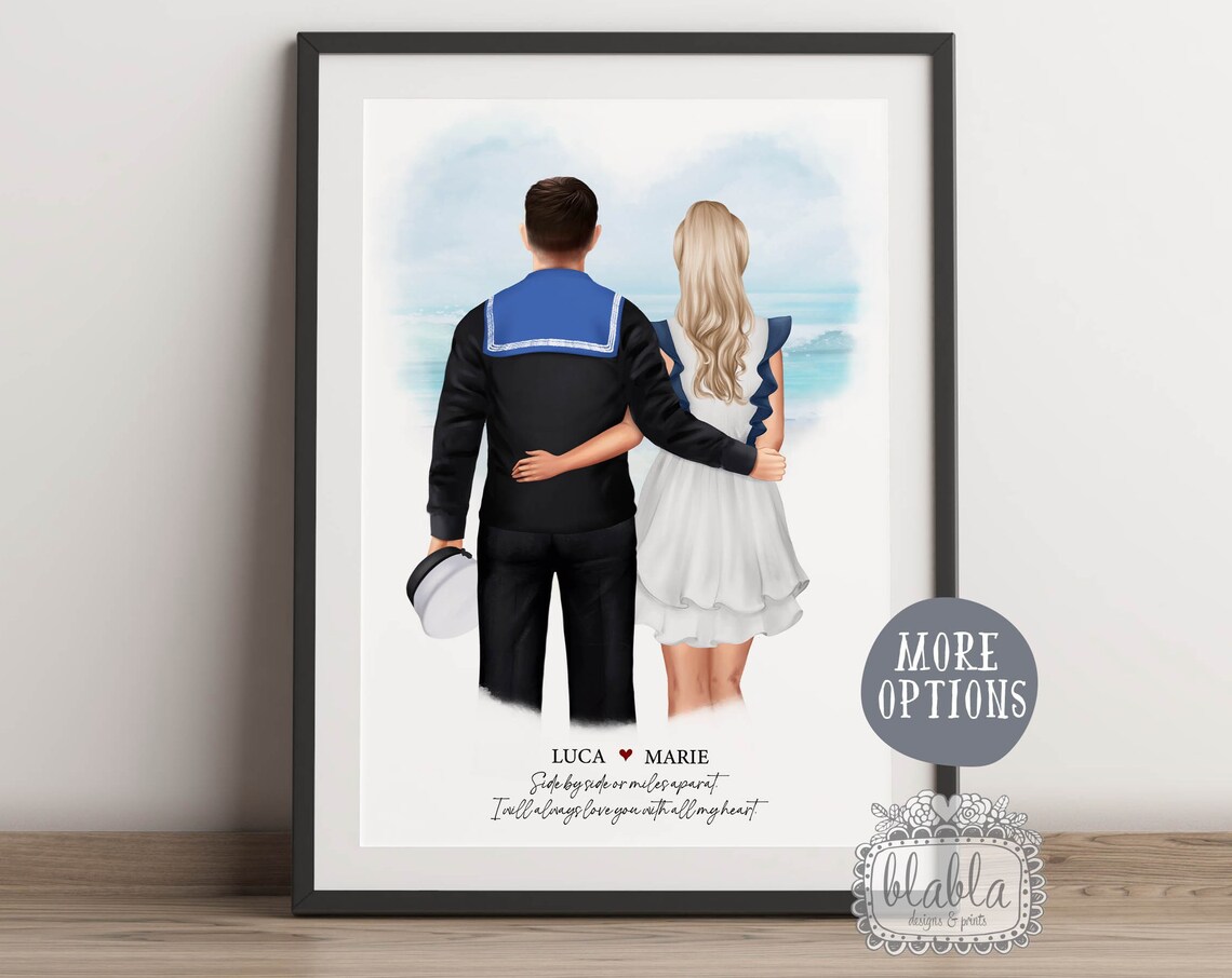 Royal Navy Sailor Couple Side by Side Love Quote Beach Poster