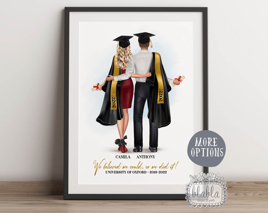 Personalized Couple Graduation Art Print, 2022