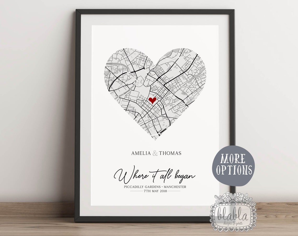 Personalised Where It All Began Heart Map Poster Manchester 2018