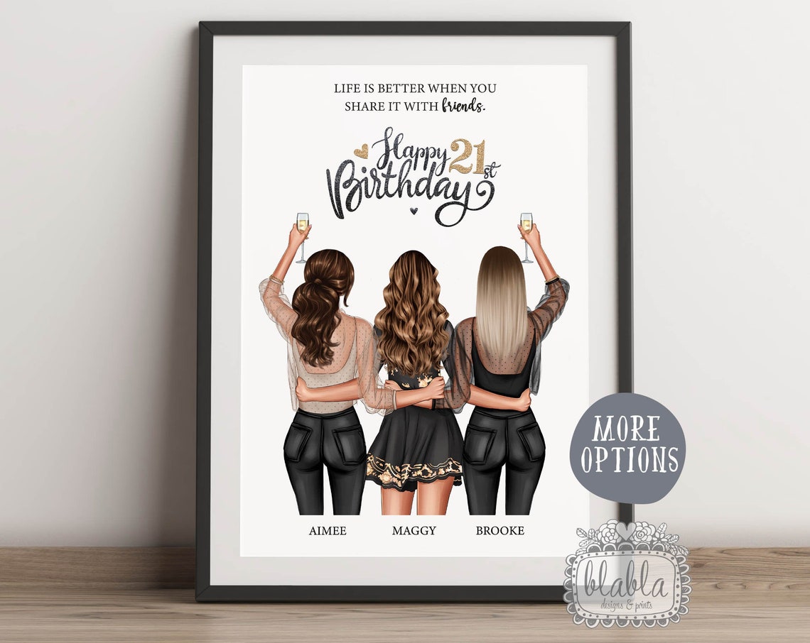 Three Best Friends Happy 21st Birthday Champagne Toast Poster