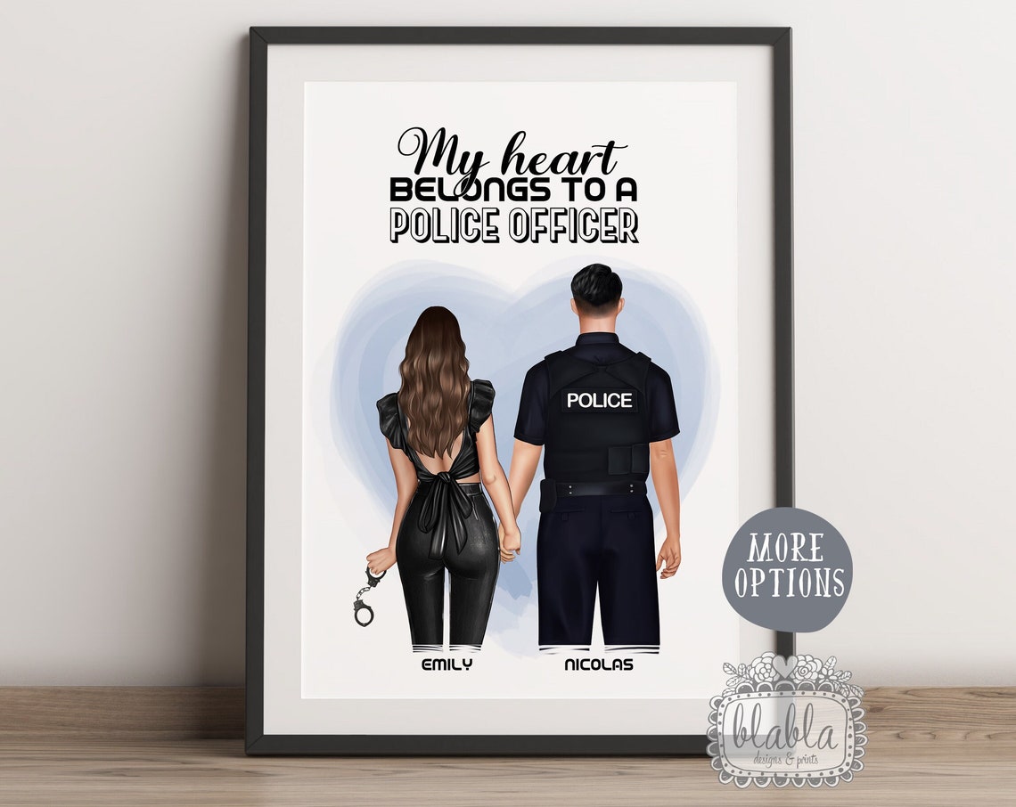 My Heart Belongs to a Police Officer Couple Personalised Poster Gift