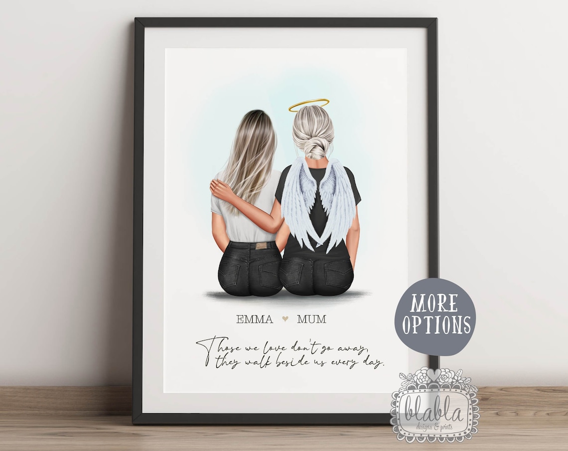 In Loving Memory Angel Wings Mother and Daughter Memorial Print