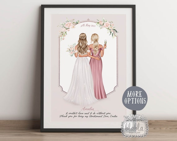 Personalised Bridesmaid Gift Wedding Keepsake Gift Maid Of Honour Gift Bridesmaid Gift Bridesmaid Print Wedding Print