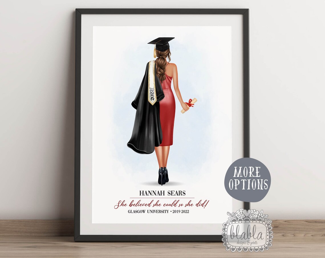 Personalised 2022 Graduate Poster in Red Satin Dress With Diploma