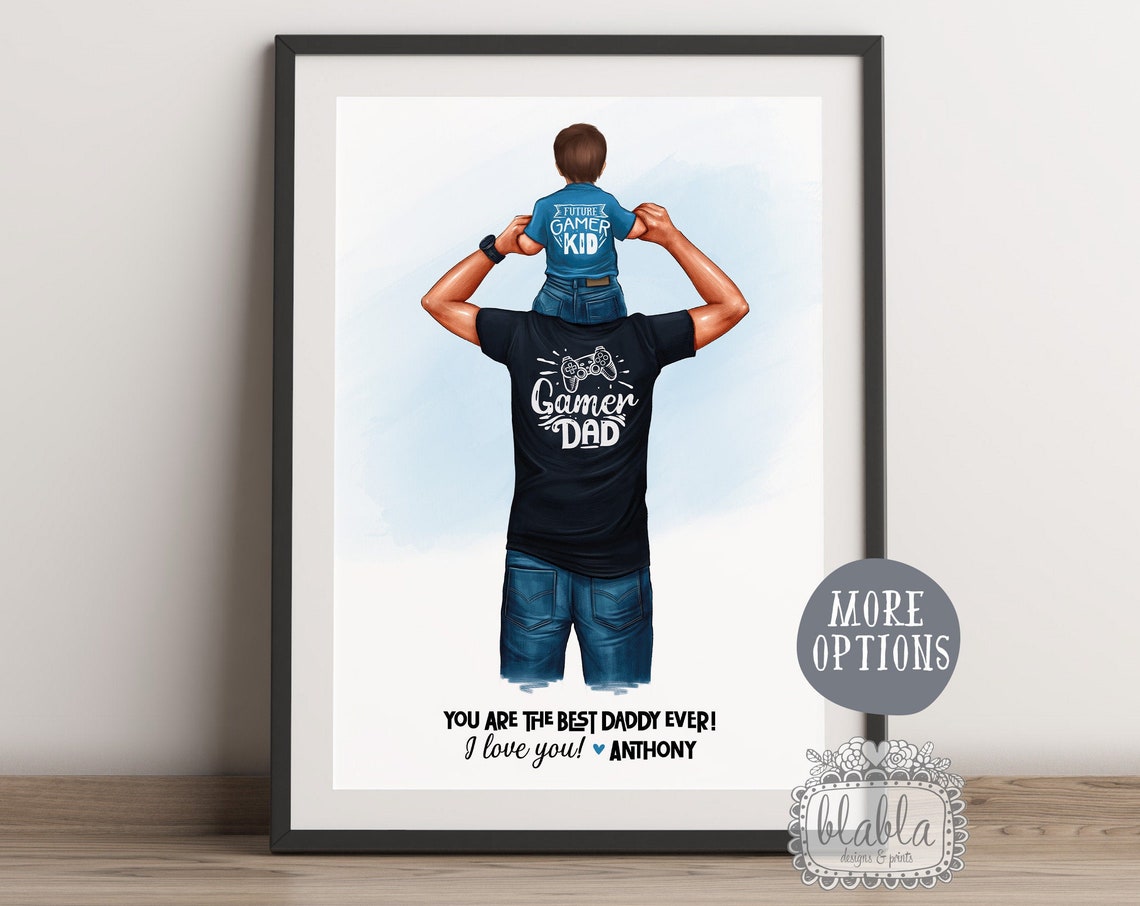 Gamer Dad Future Gamer Kid Shoulder Ride Fathers Day Gift Poster