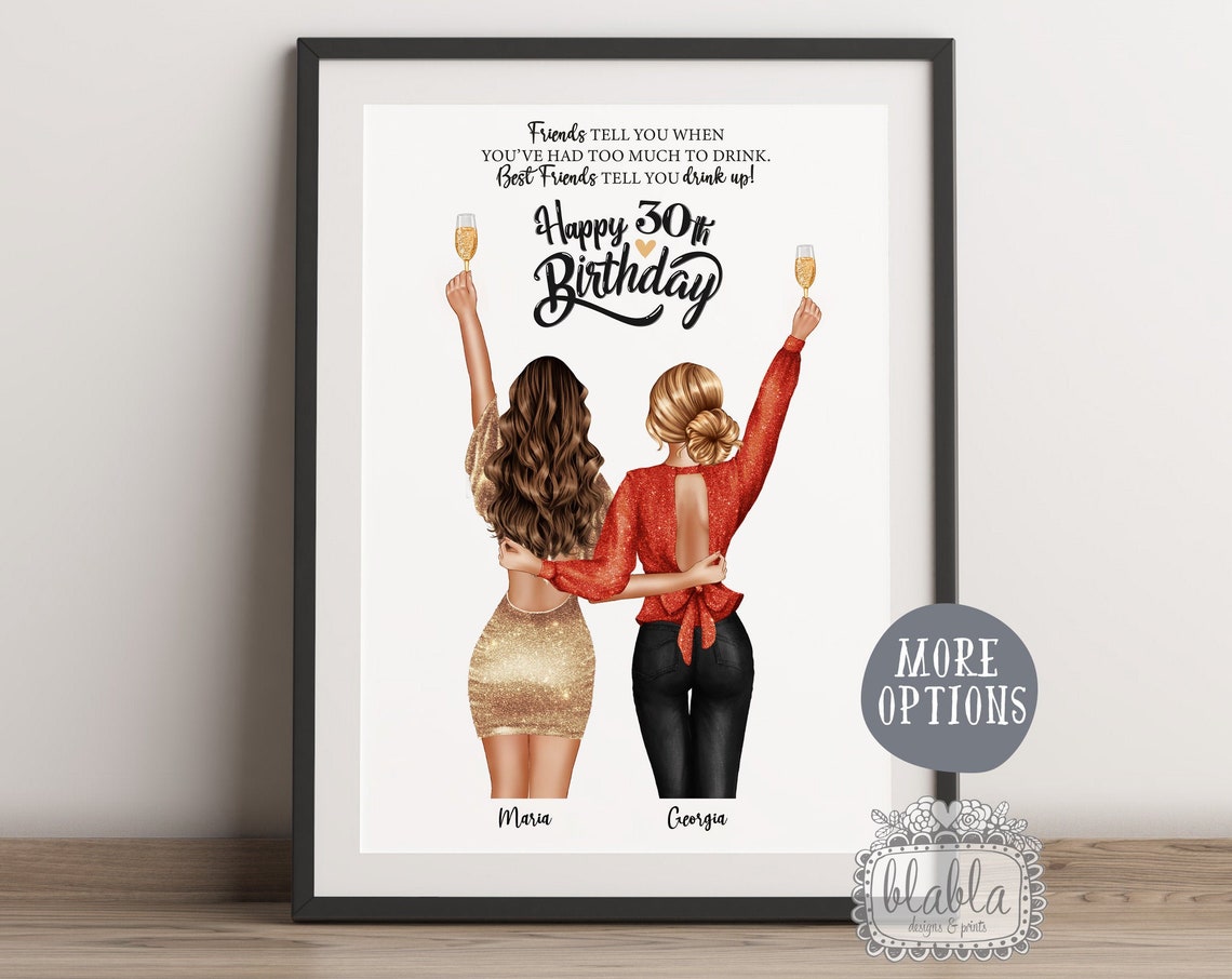 Happy 30th Birthday Personalised Best Friends Champagne Print