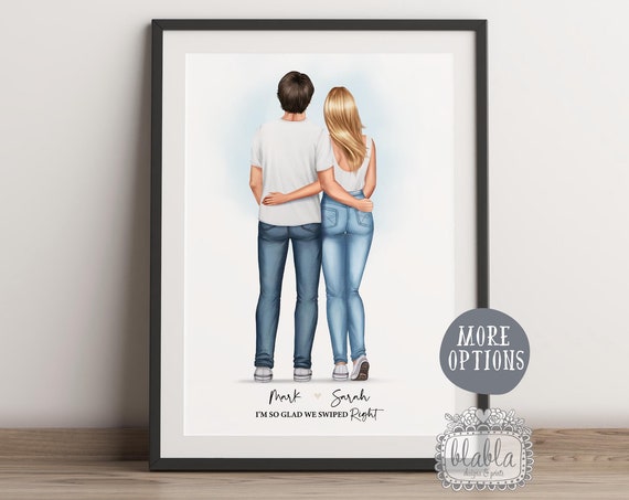 Personalised Couple Gift Swipe Right Gift Couple Portrait Couple Print Gift For Him Dating App Love Card For Him Couples Gift