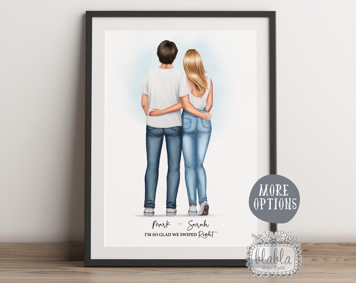 Personalised Swiped Right Couple Poster Casual Jeans Dating Romance