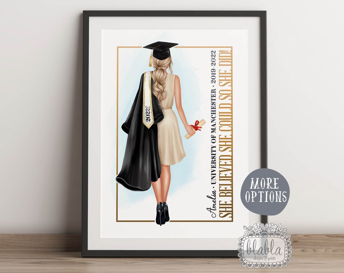 Personalised 2022 Female Graduate Poster in Champagne Cocktail Dress