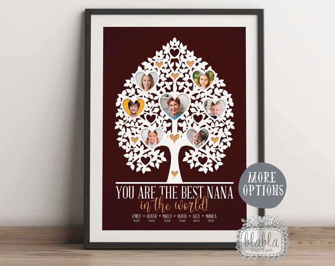 Best Nana in the World Family Tree Photo Collage Keepsake Print