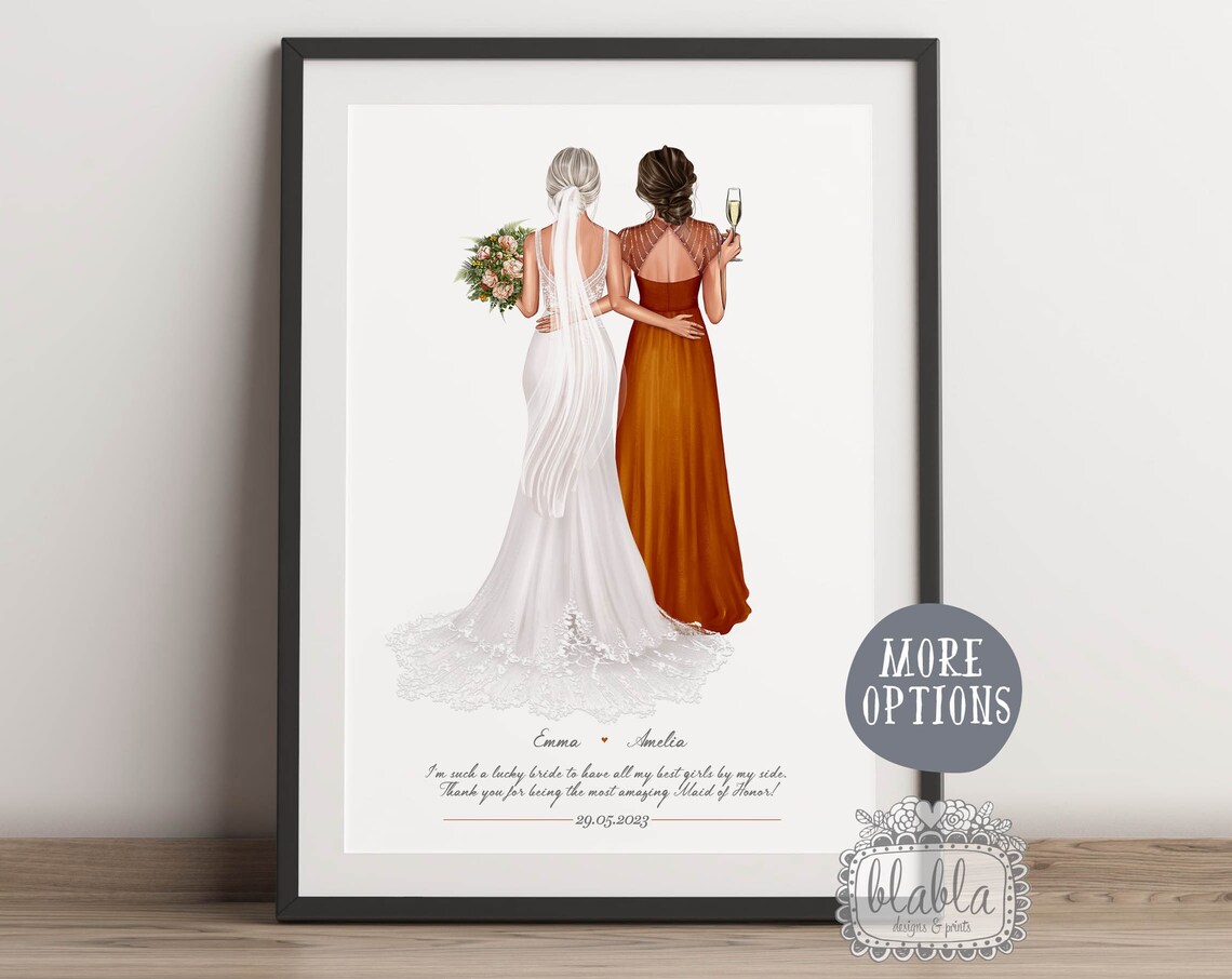 Bride and Maid of Honor Thank You Best Girls Portrait Poster