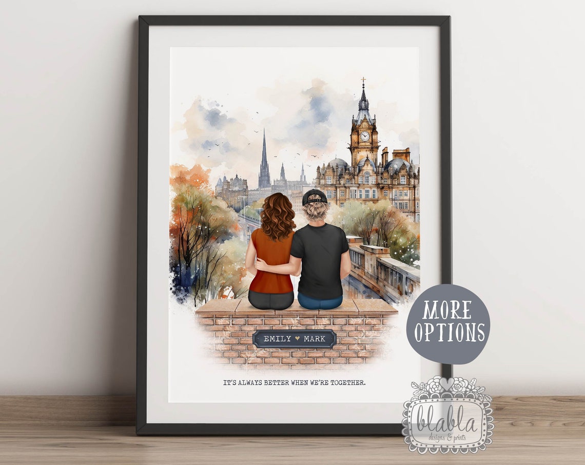 Historic City Watercolour Couple Clock Tower Keepsake Poster