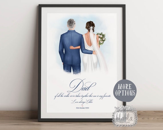 Father Of The Bride Gift From Daughter Custom Bride And Father Art Father Of The Bride Custom Personalized Bridal Drawing Wedding Gift