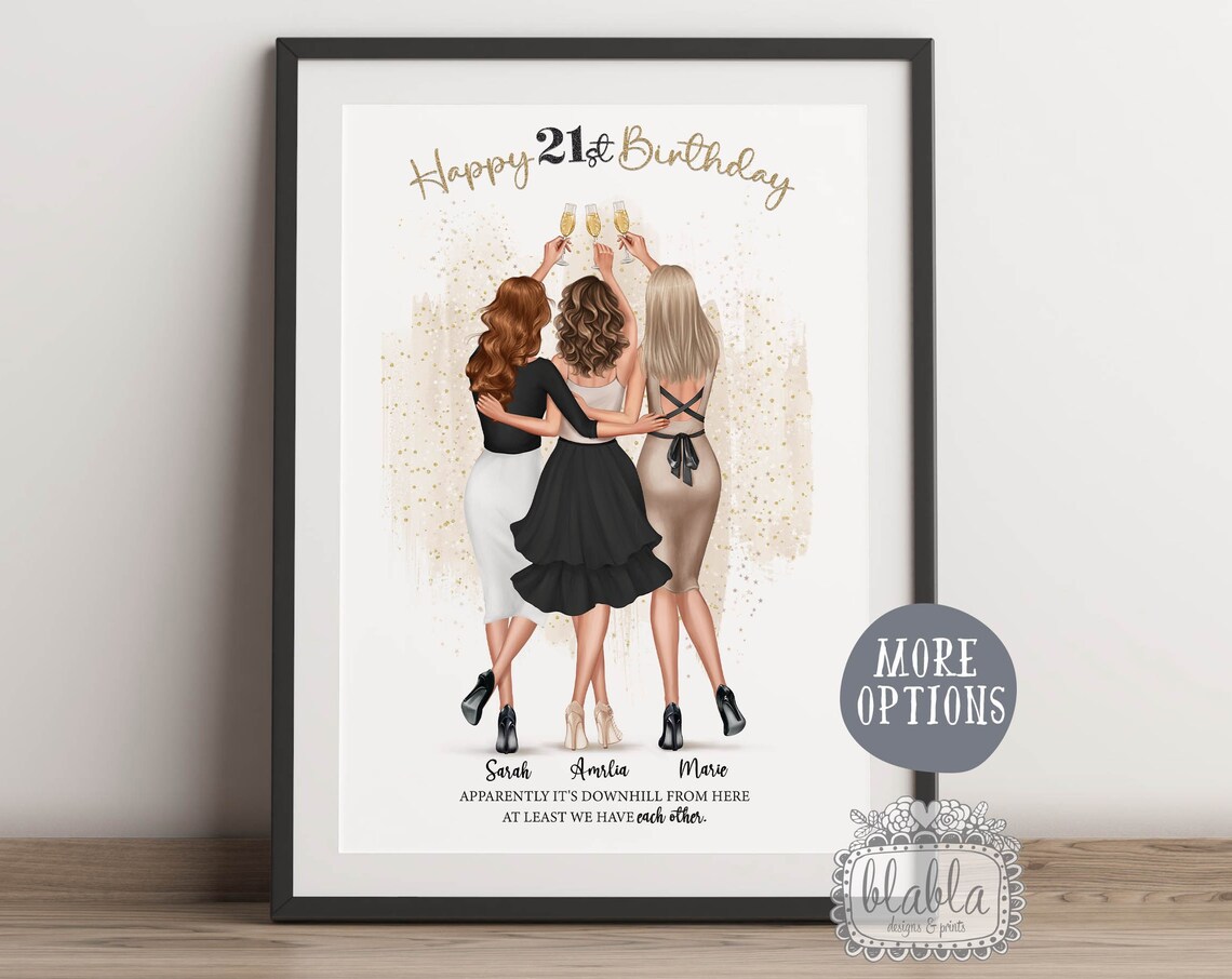 Happy 21st Birthday Three Best Friends Champagne Toast Gift Poster