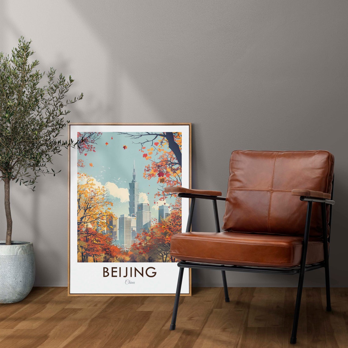 Beijing China Autumn Foliage Modern Skyscraper City View Poster
