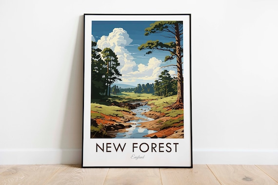 New Forest England Pine Woodland Stream Vintage Travel Poster
