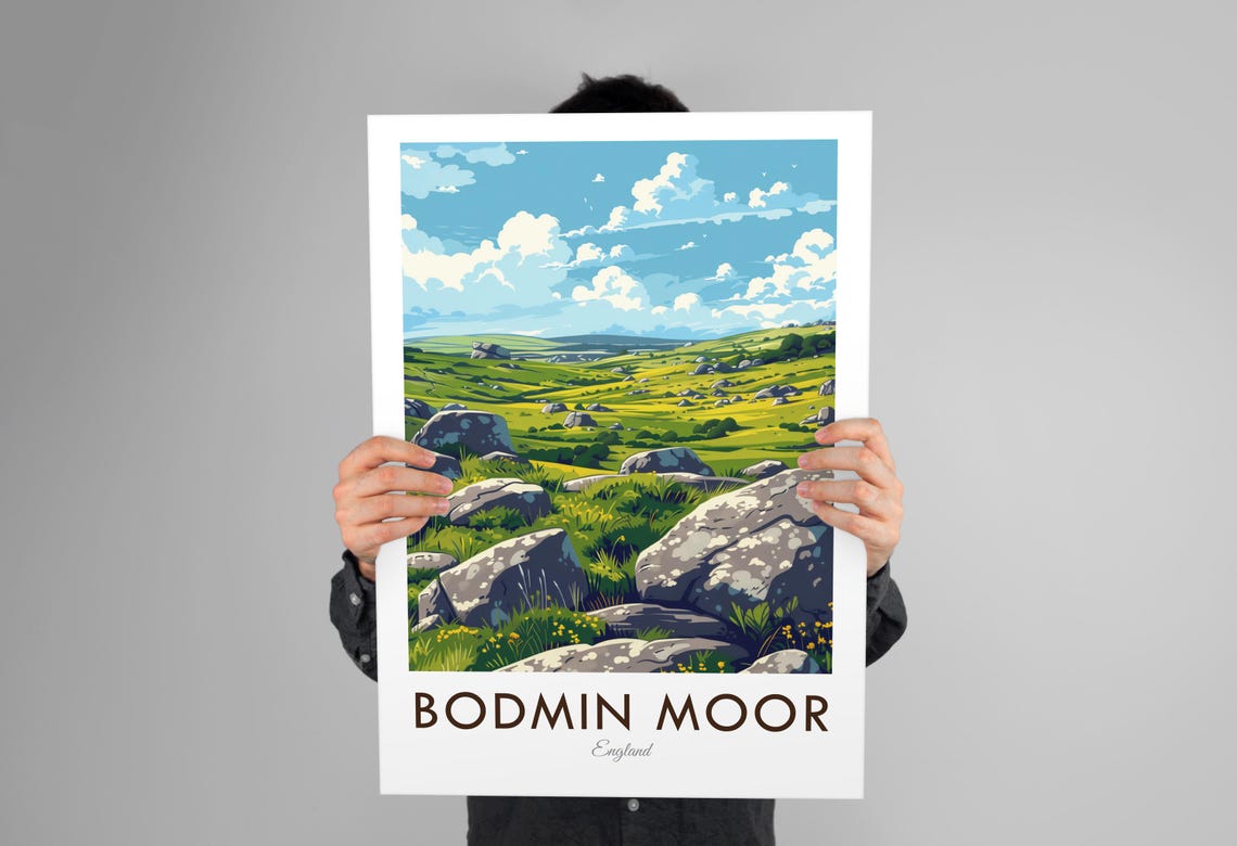 Bodmin Moor England Granite Rocks Rolling Hills Vintage Travel Poster - Image 3