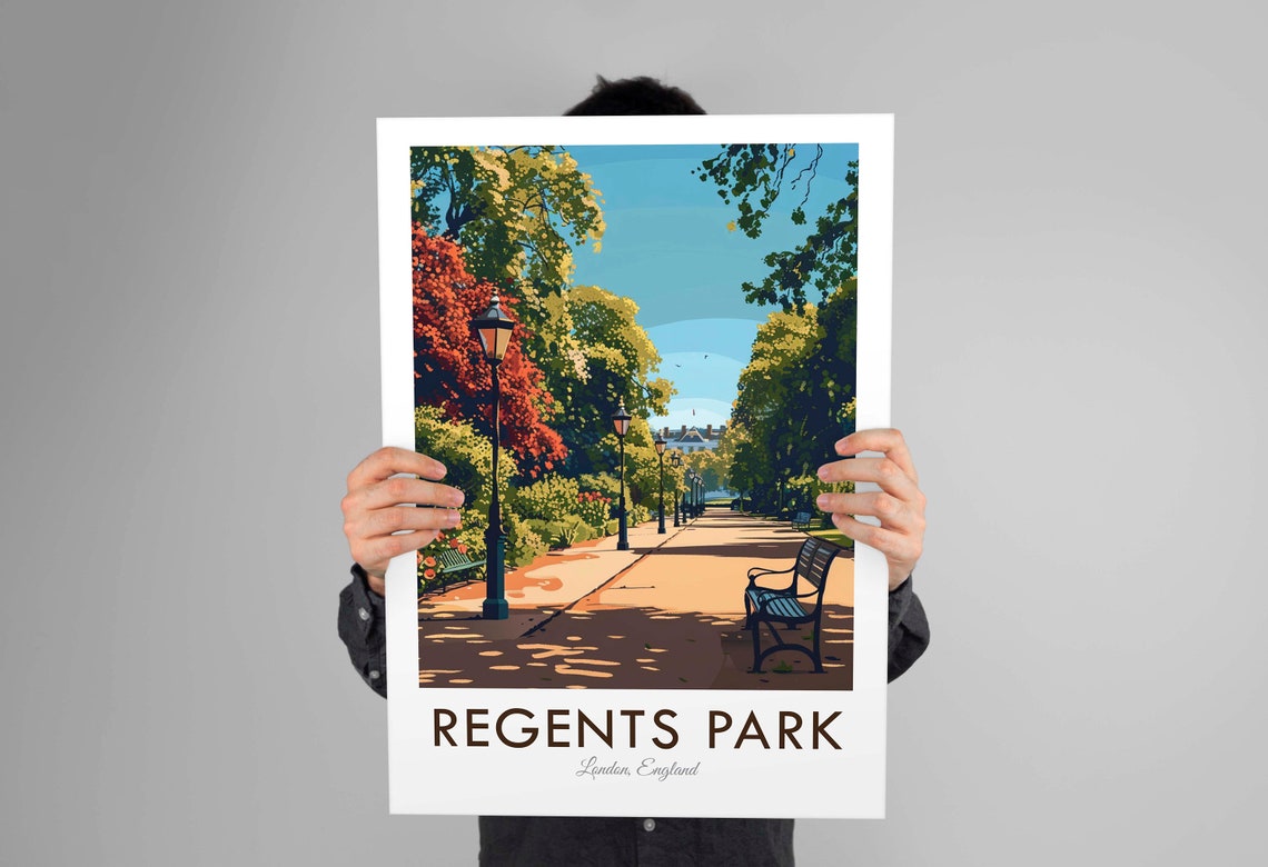 Regents Park London England Tree Lined Avenue Lamp Posts Poster - Image 2