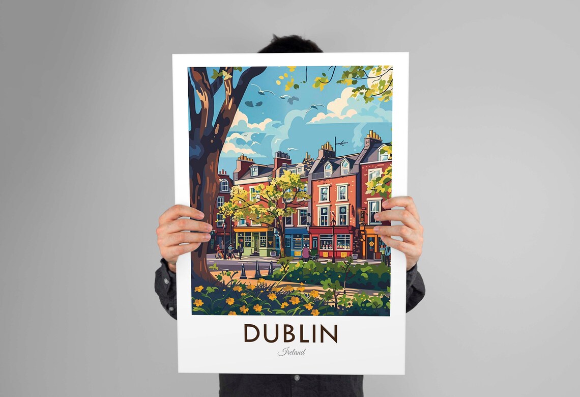 Dublin Ireland Sunny Park Blooming Flowers City Houses Travel Poster - Image 3