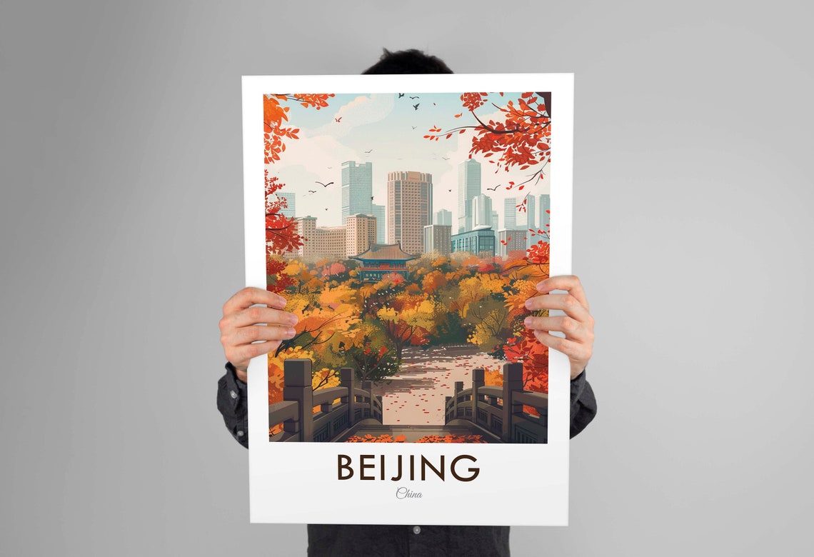 Beijing China Autumn Park Stone Bridge Skyscrapers View Poster - Image 2