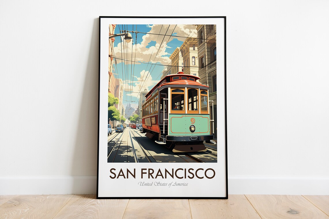 San Francisco Cable Car Vintage Style Travel Poster - Image 3