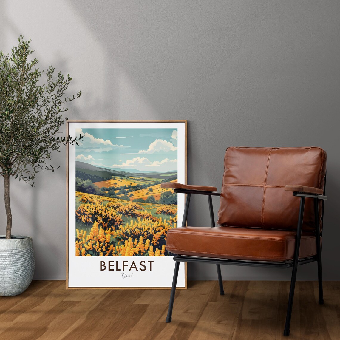 Belfast Northern Ireland Gorse Bloom Hills Vintage Travel Poster - Image 2