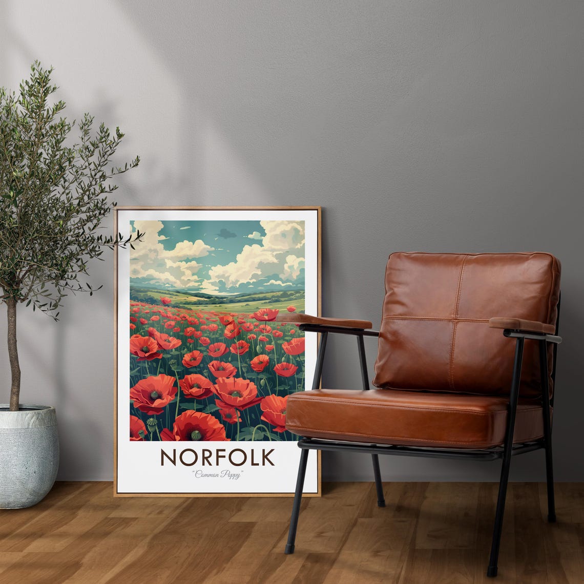 Norfolk England Common Poppy Wildflower Meadow Vintage Travel Poster - Image 2