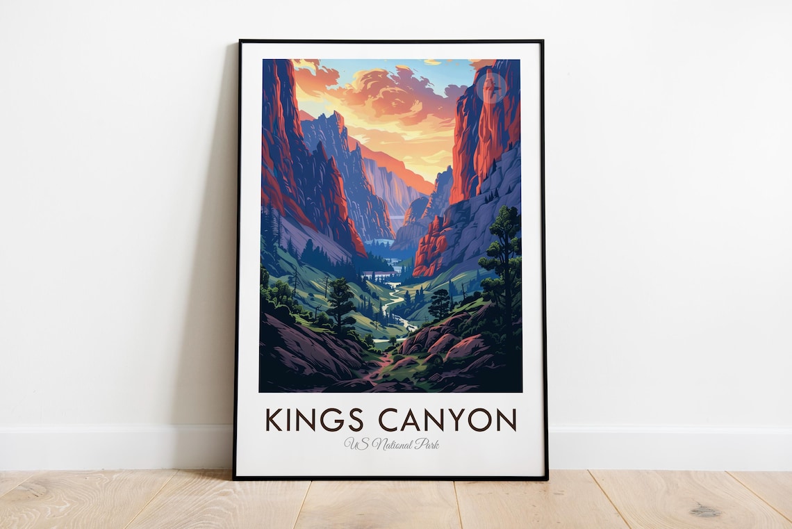 Kings Canyon National Park Red Rock Sunset Vintage Travel Poster