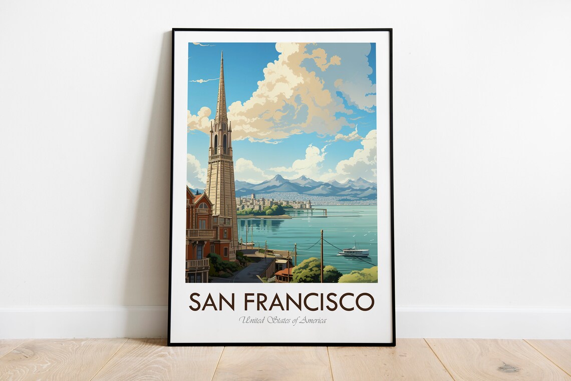 San Francisco Bay Area Vintage Travel Illustration City Poster