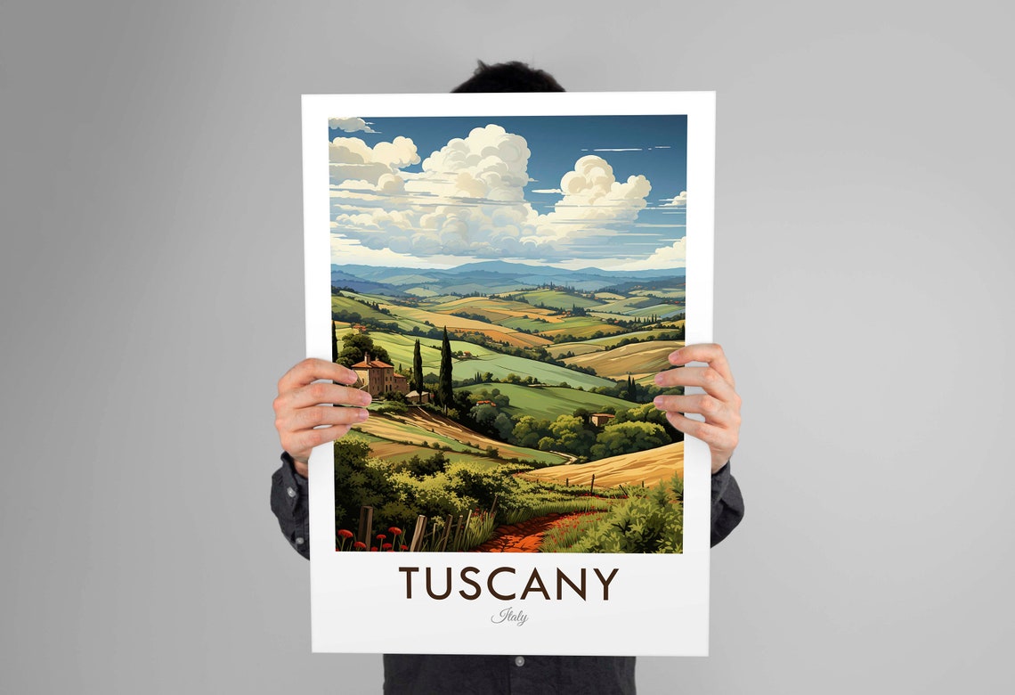 Tuscany Italy Rolling Hills Cypress Villa Landscape Poster Art - Image 2