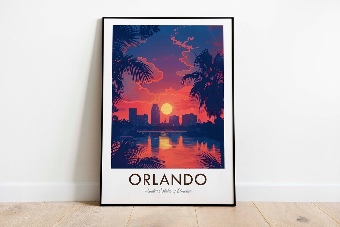 Vintage Orlando Sunset Travel Poster, Florida