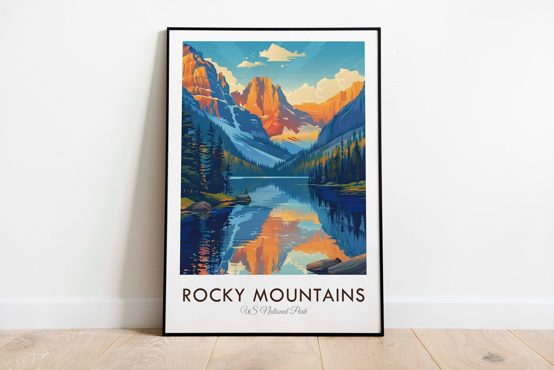 Rocky Mountains National Park Alpine Lake Peak Reflection Travel Poster