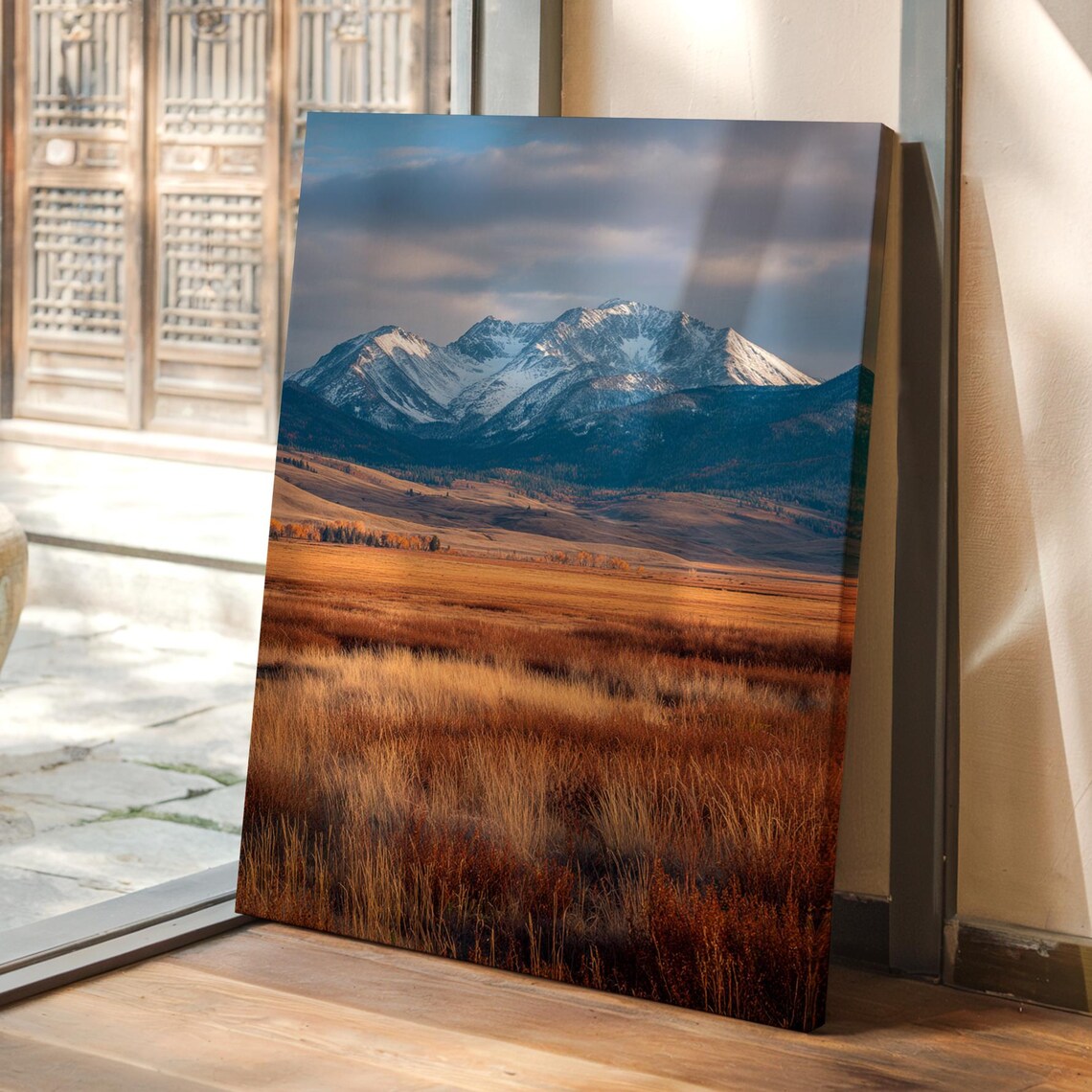 Snow Capped Mountain Art Print, Rustic Western Landscape